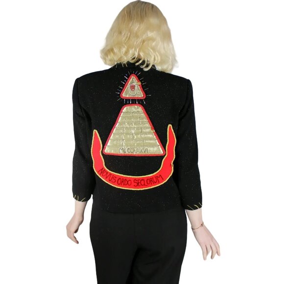 Desperately Seeking 80s Pyramid Style Size Medium Black Glitter Susan Jacket - Picture 4 of 11